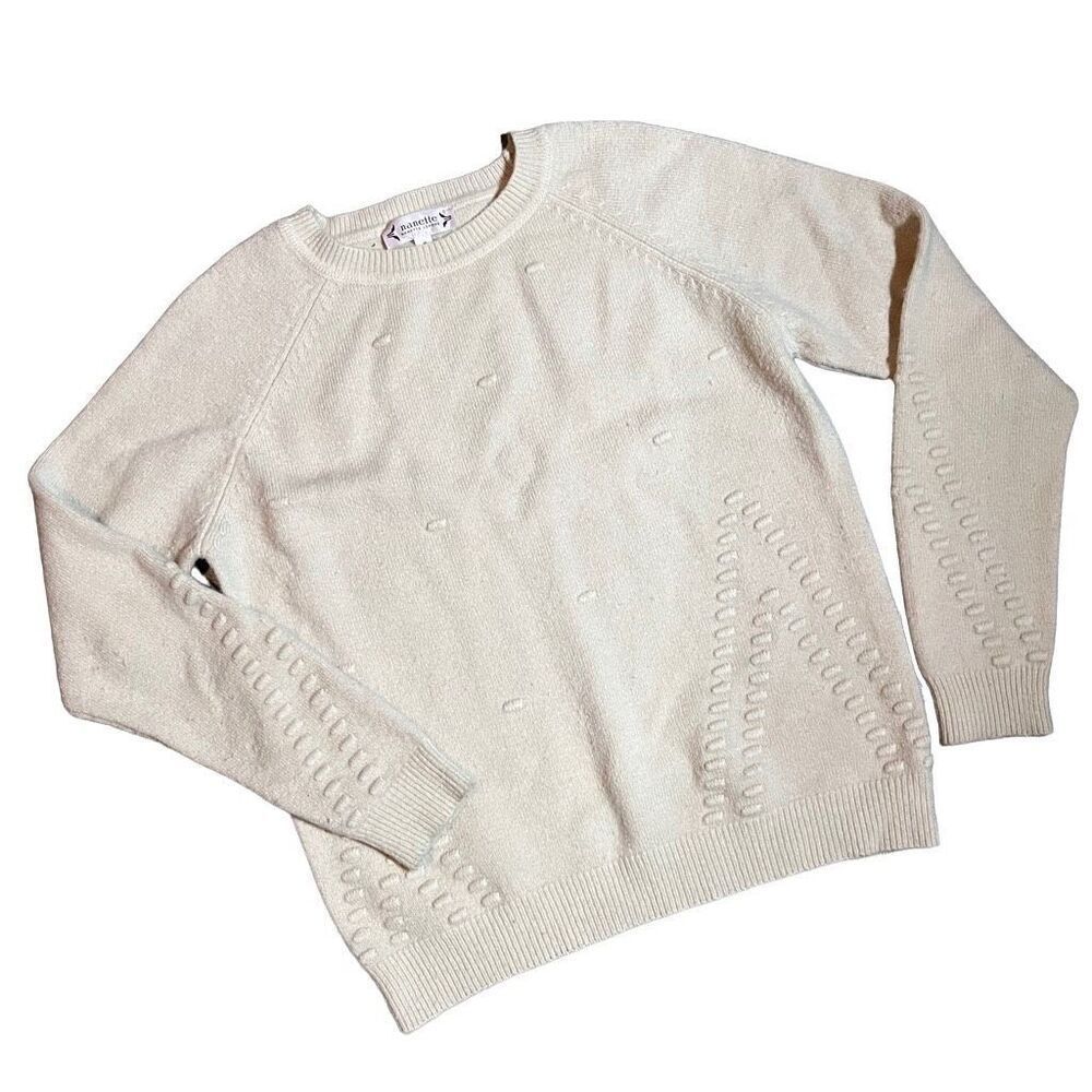 Nanette Lepore Womens Crew Neck Sweater Pull On Knit Off-White Medium